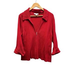 Cold Water Creek Womens XL Red Full Front Zip Sweater Jacket Cozy Casual